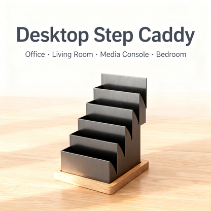 5-Tier Metal & Oak Desktop Step Organizer | Desk Caddy for Office, Bedroom & Living Room