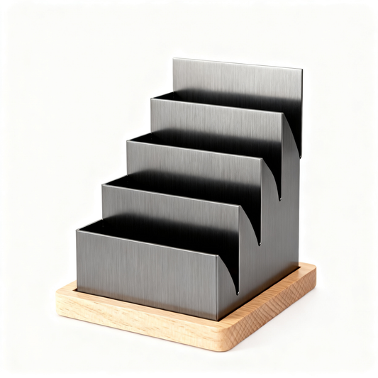5-Tier Metal & Oak Desktop Step Organizer | Desk Caddy for Office, Bedroom & Living Room