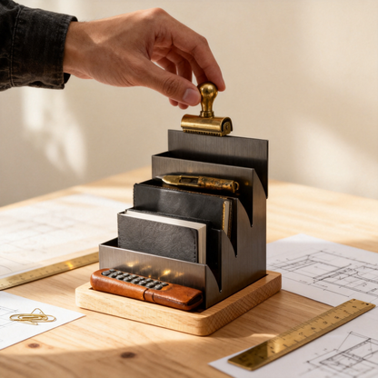 5-Tier Metal & Oak Desktop Step Organizer | Desk Caddy for Office, Bedroom & Living Room