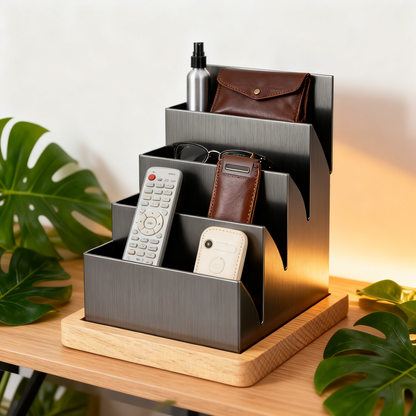 5-Tier Metal & Oak Desktop Step Organizer | Desk Caddy for Office, Bedroom & Living Room