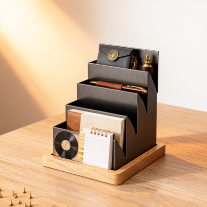 5-Tier Metal & Oak Desktop Step Organizer | Desk Caddy for Office, Bedroom & Living Room