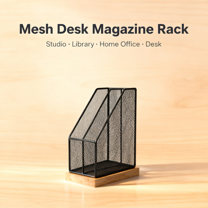 🗂️ 3-Slot Iron Mesh & Oak File Sorter A See-Through Desktop Document Station That Keeps Your Papers, Magazines, And Albums Sorted, Visible, And Always Within Reach