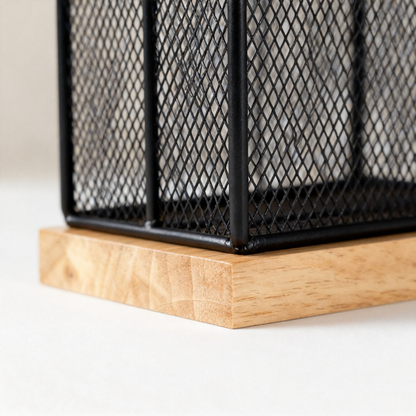 🗂️ 3-Slot Iron Mesh & Oak File Sorter A See-Through Desktop Document Station That Keeps Your Papers, Magazines, And Albums Sorted, Visible, And Always Within Reach