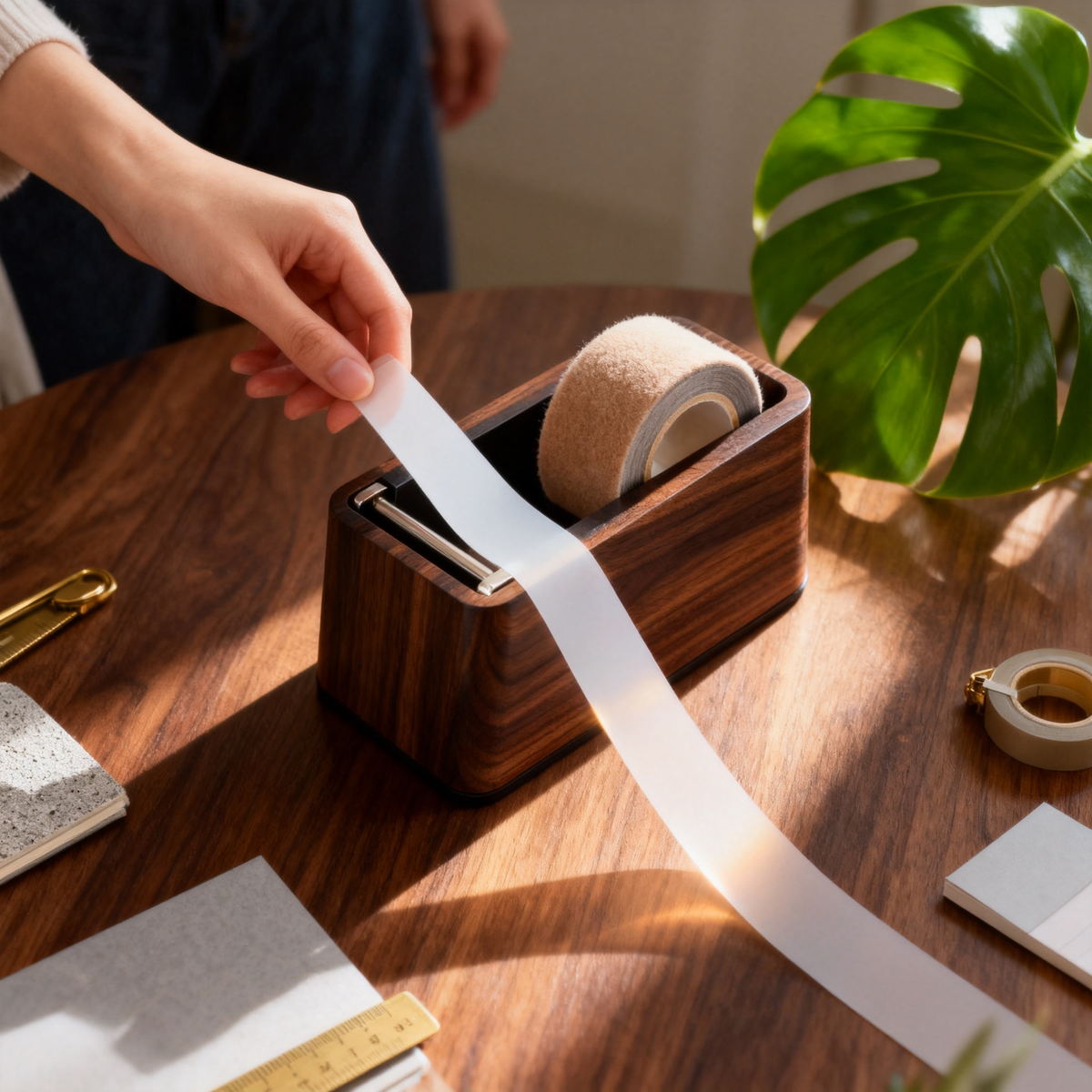 ✂️ Walnut Wood Tape Dispenser & Desk Caddy A Solid Weighted Desktop Tool That Holds Your Tape, Cuts It Clean, And Brings Quiet Craftsmanship To Every Corner Of Your Workspace