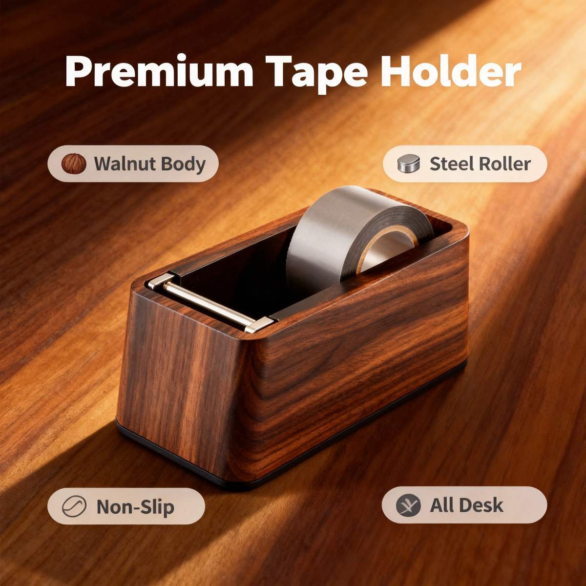 ✂️ Walnut Wood Tape Dispenser & Desk Caddy A Solid Weighted Desktop Tool That Holds Your Tape, Cuts It Clean, And Brings Quiet Craftsmanship To Every Corner Of Your Workspace