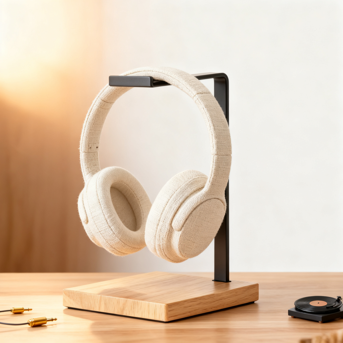 🎧 Minimal Steel & Oak Headphone Stand A Slim L-Bar Desktop Display That Keeps Your Headphones Safe, Accessible, And Looking Like A Deliberate Part Of Your Space