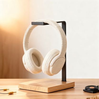 🎧 Minimal Steel & Oak Headphone Stand A Slim L-Bar Desktop Display That Keeps Your Headphones Safe, Accessible, And Looking Like A Deliberate Part Of Your Space