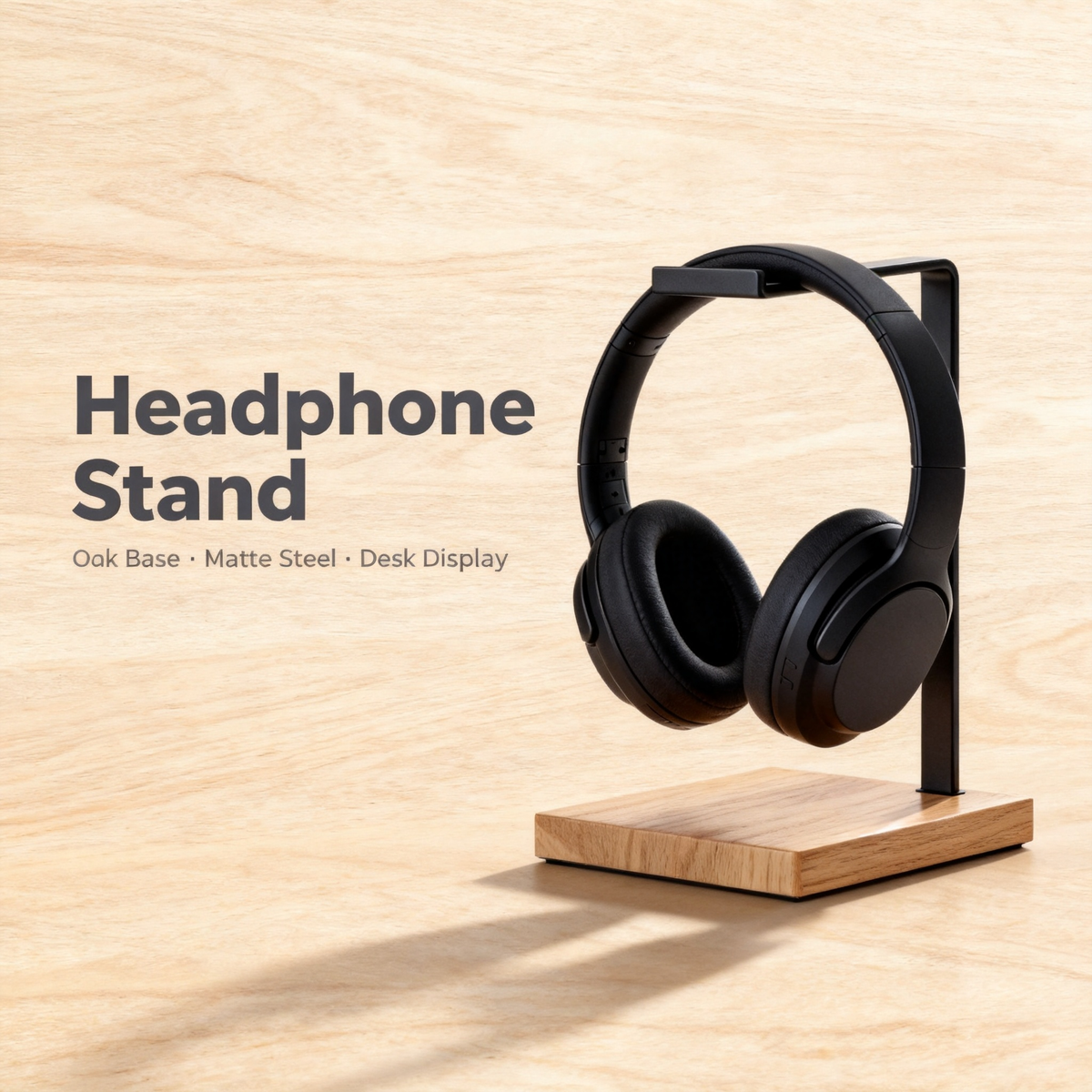 🎧 Minimal Steel & Oak Headphone Stand A Slim L-Bar Desktop Display That Keeps Your Headphones Safe, Accessible, And Looking Like A Deliberate Part Of Your Space