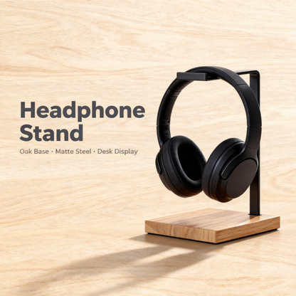 🎧 Minimal Steel & Oak Headphone Stand A Slim L-Bar Desktop Display That Keeps Your Headphones Safe, Accessible, And Looking Like A Deliberate Part Of Your Space