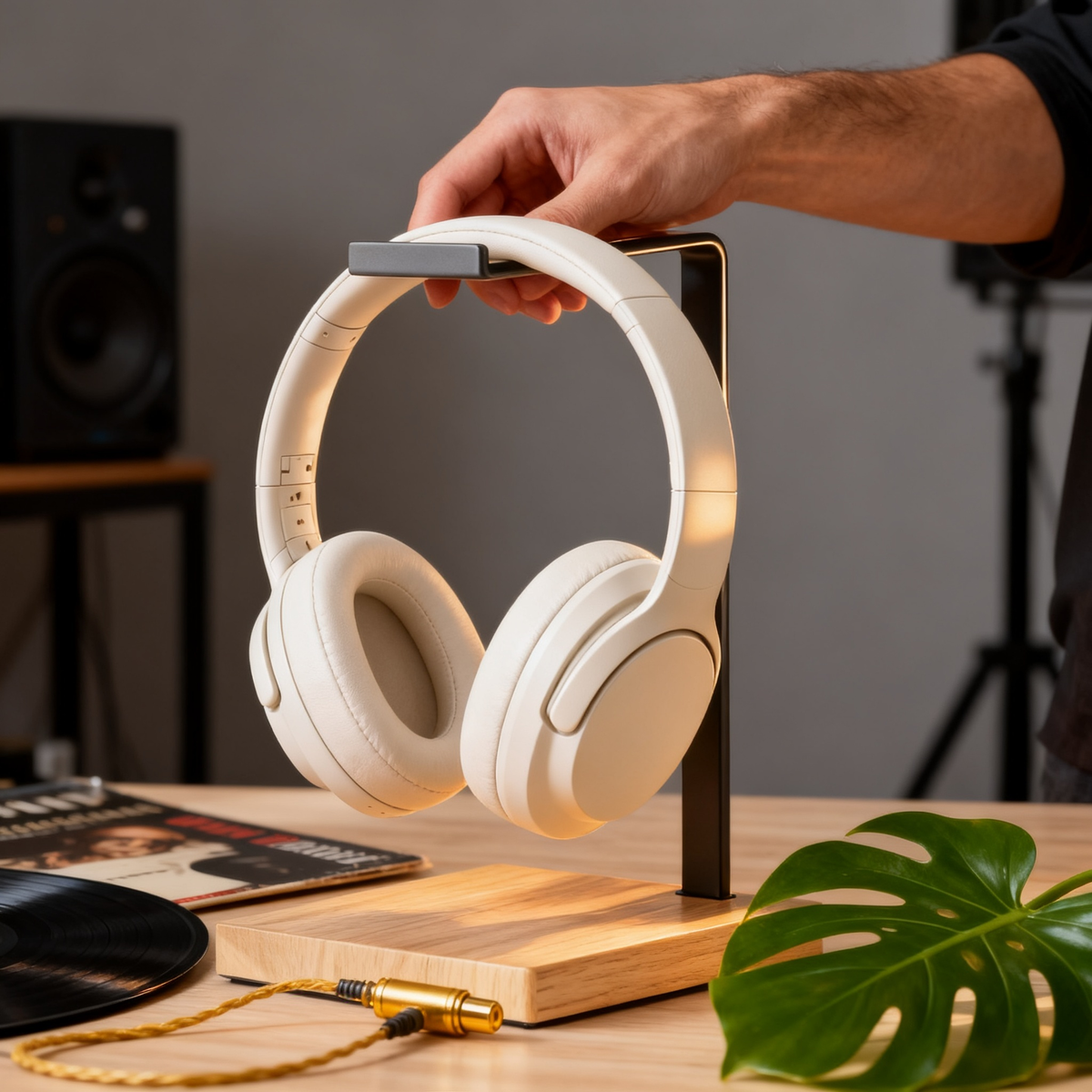 🎧 Minimal Steel & Oak Headphone Stand A Slim L-Bar Desktop Display That Keeps Your Headphones Safe, Accessible, And Looking Like A Deliberate Part Of Your Space