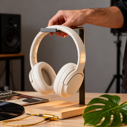 🎧 Minimal Steel & Oak Headphone Stand A Slim L-Bar Desktop Display That Keeps Your Headphones Safe, Accessible, And Looking Like A Deliberate Part Of Your Space