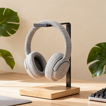 🎧 Minimal Steel & Oak Headphone Stand A Slim L-Bar Desktop Display That Keeps Your Headphones Safe, Accessible, And Looking Like A Deliberate Part Of Your Space