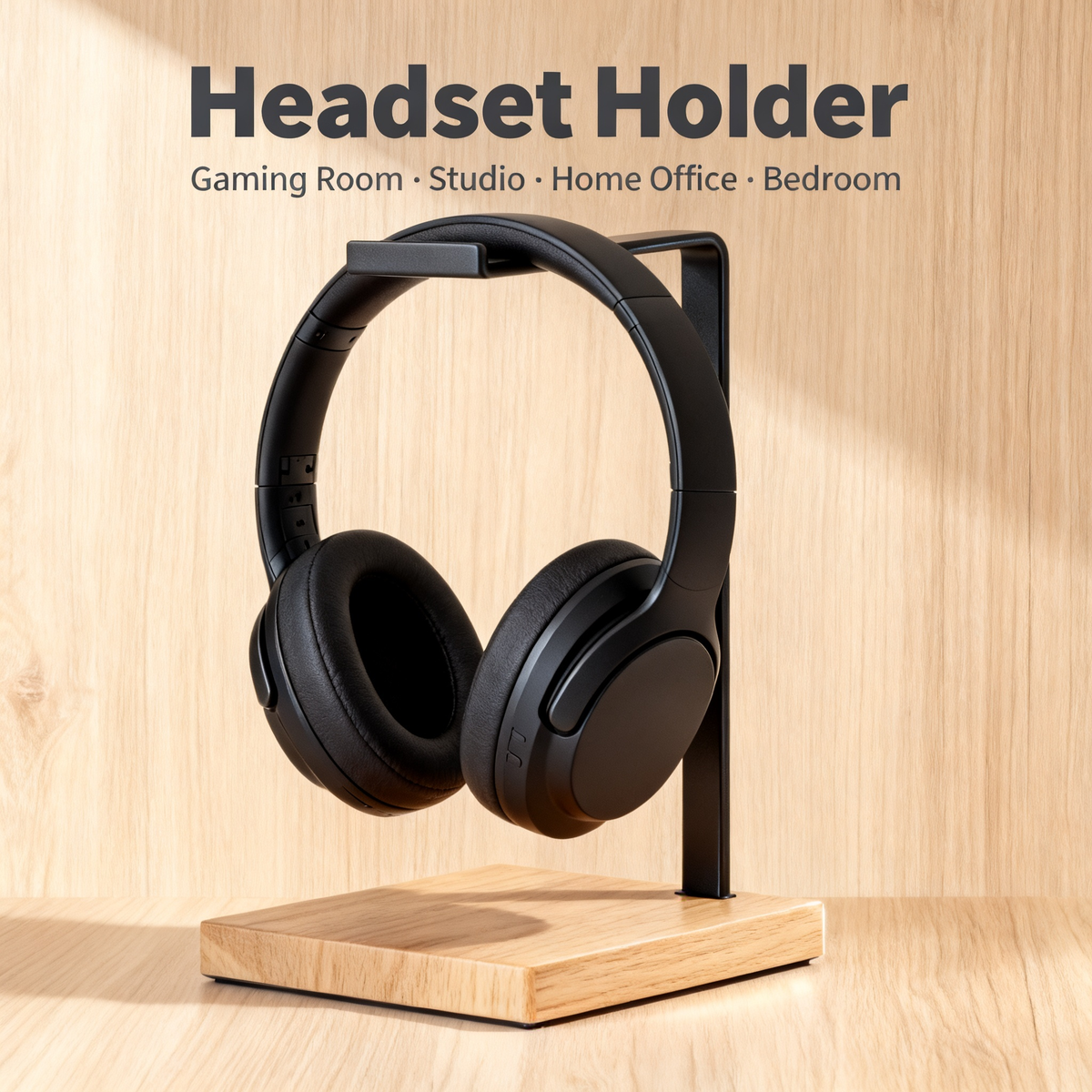 🎧 Minimal Steel & Oak Headphone Stand A Slim L-Bar Desktop Display That Keeps Your Headphones Safe, Accessible, And Looking Like A Deliberate Part Of Your Space
