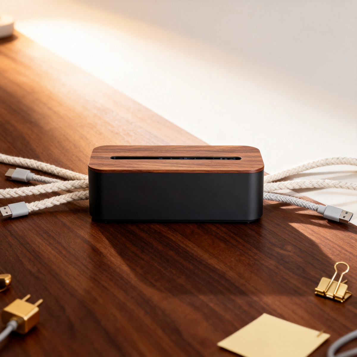 🔌 Walnut Lid Cable Management Box A Hidden Power Strip Enclosure That Swallows Your Cables, Conceals Your Power Strip, And Leaves Your Desk Looking Completely In Control