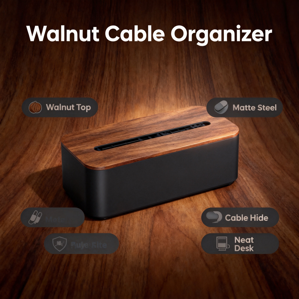 🔌 Walnut Lid Cable Management Box A Hidden Power Strip Enclosure That Swallows Your Cables, Conceals Your Power Strip, And Leaves Your Desk Looking Completely In Control