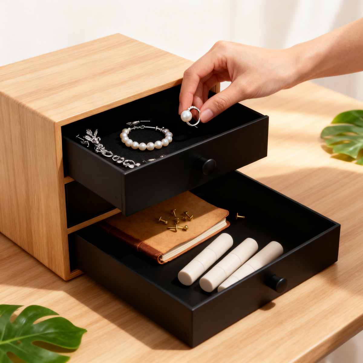 🗄️ Oak 3-Drawer Desktop Storage Cabinet A Compact Solid Wood Organizer With Three Deep Pull-Out Drawers That Hides Your Small Essentials And Keeps Your Desk Surface Beautifully Clear
