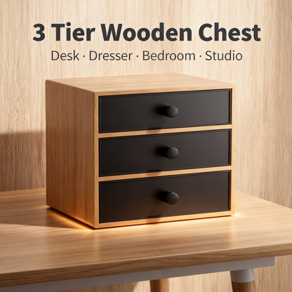 🗄️ Oak 3-Drawer Desktop Storage Cabinet A Compact Solid Wood Organizer With Three Deep Pull-Out Drawers That Hides Your Small Essentials And Keeps Your Desk Surface Beautifully Clear