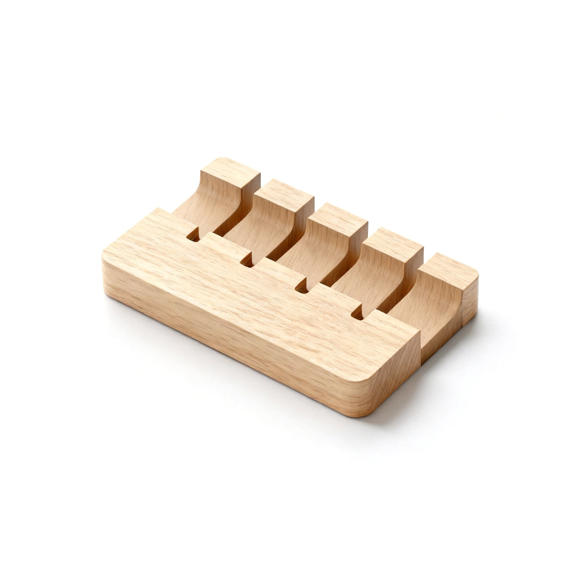 📱 Multi Device Oak Dock A Solid Oak Desktop Organizer With Five Adjustable Divider Slots That Gives Every Device, Notebook, And Daily Carry Item Its Own Dedicated Standing Space