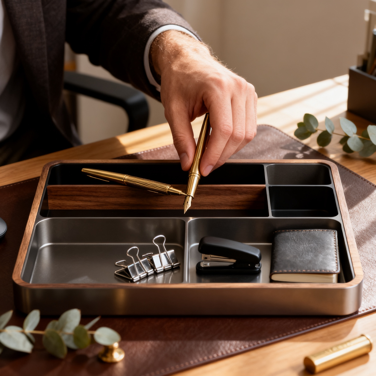 🌰 Elegant Walnut Edge Desk Organizer A Minimal Desktop Storage Solution Designed To Create A Calm, Refined, And More Inspiring Workspace