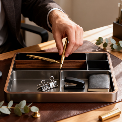 🌰 Elegant Walnut Edge Desk Organizer A Minimal Desktop Storage Solution Designed To Create A Calm, Refined, And More Inspiring Workspace
