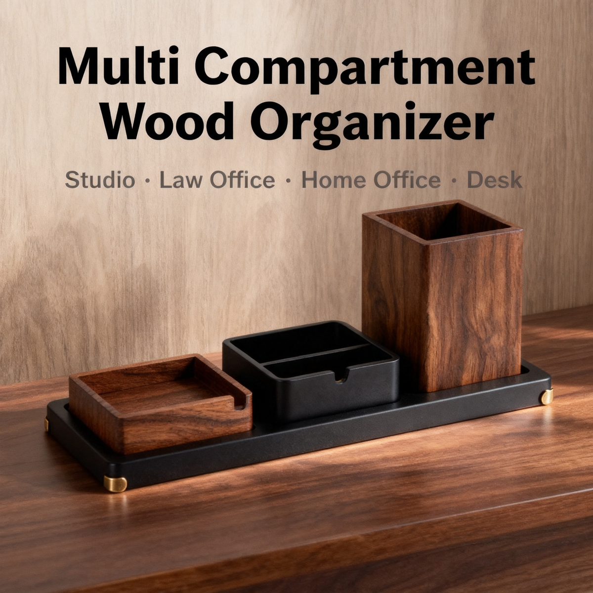 🪙 Walnut 3-in-1 Desk Caddy A Three-Piece Solid Walnut & Matte Steel Desktop Set With Brass Foot Pads That Unifies Your Pen Storage, Key Tray, And Small Accessory Dish Into One Refined Surface Collection