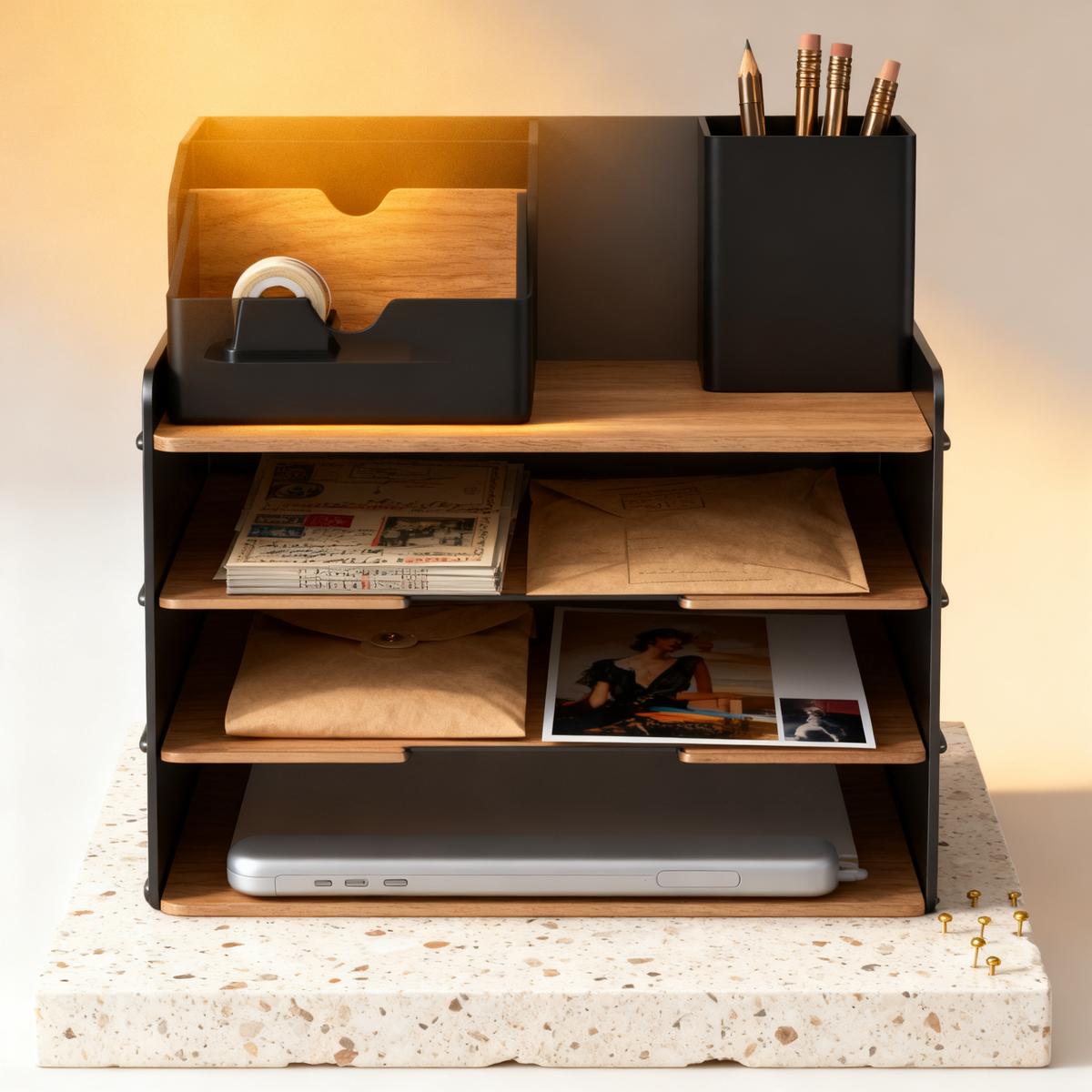 🪵 Layered Desktop Organizer Shelf A Multi-Level Storage Solution Designed To Maximize Desk Space While Bringing Style, Balance, And Efficiency To Your Daily Workspace