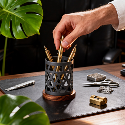 🌿 Wooden Base Pen Caddy A Natural-Inspired Desktop Organizer Combining Warm Wood Details And Modern Functionality For A More Comfortable Creative Workspace