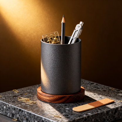 🌿 Wooden Base Pen Caddy A Natural-Inspired Desktop Organizer Combining Warm Wood Details And Modern Functionality For A More Comfortable Creative Workspace